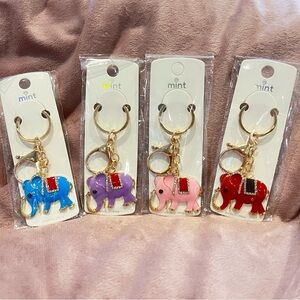 Enamel Colorful Elephant Keychain with Rhinestones and Gold Accents